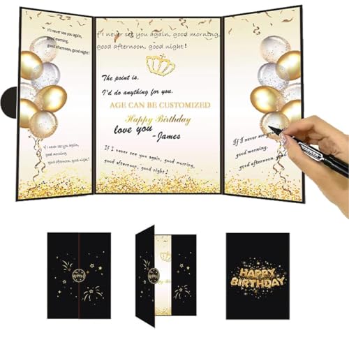 Black Happy Birthday Decorations, Creative Birthday Guest Sign in Book Alternative for All Ages,Signature Book, Great Gifts for Men & Women Girls，with Age Sticker