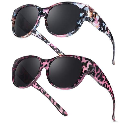 LVIOE 2P Polarised Fit Over Sunglasses for Women Trendy Round Frame Wear Over Glasses Sunglasses with UV400 Protection