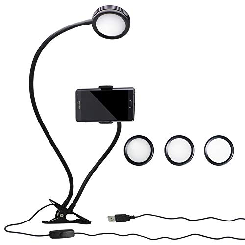 Ls Photography Selfie Ring Light With Gooseneck Extension Bar & Spring Clamp Mounting Adapter & Spring Cell Phone Clip Holder, 3-Level Brightness Control Switch, Usb Power Cable Port, Lgg623 #TOP4