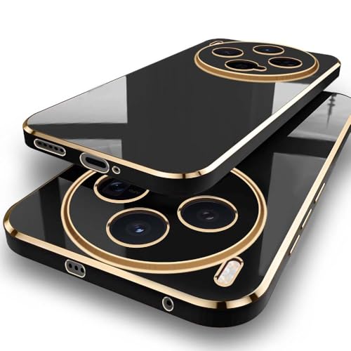 Image of TheGiftKart Luxurious Golden-Plated Back Cover Case for Vivo X300 5G | Raised Lips for Camera & Screen Protection | Shockproof Design | Stylish Back Cover Case for Vivo X300 5G (TPU, Black)
