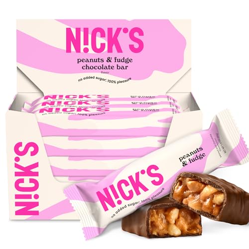 NICKS Peanuts and Fudge Keto Chocolate Candy Bars No Added Sugar 180 Calories, 3.0 Net carbs, Gluten Free Sweets Low carb Candy Snack Bar – 15-Pack (40g Each)