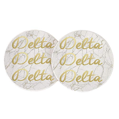 Delta Delta Delta Sorority Absorbent Sandstone Car Cup Coaster (Set of 2) Licensed Product tri Delta (Light Marble Gold Script)