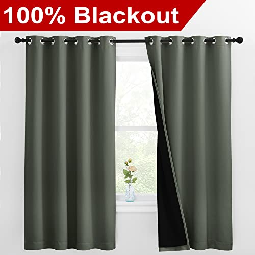 Image of NICETOWN Dark Mallard 100% Blackout Lined Curtains, 2 Thick Layers Completely Blackout Window Treatment Thermal Insulated Drapes for Kitchen /Bedroom (1 Pair, 55-inch Width x 68-inch Length per Panel)