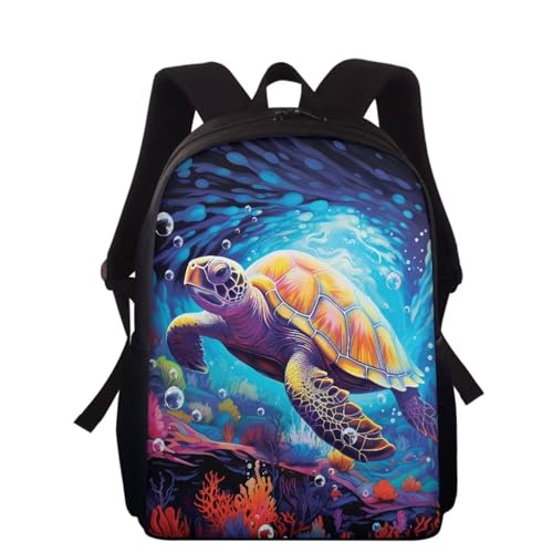 chaqlin Sac à dos de 38,1 cm pour garçons et filles, sac à dos de sport, sac à dos élémentaire primaire grande capacité, Tortue de mer bleu océan,...