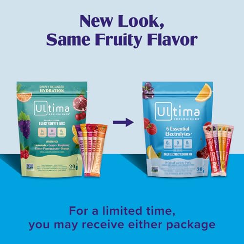 ultima replenisher daily electrolyte powder drink mix  sugar free  original variety 20 stickpacks  hydration packets with 6 electrolytes and minerals  keto friendly vegan non-gmo