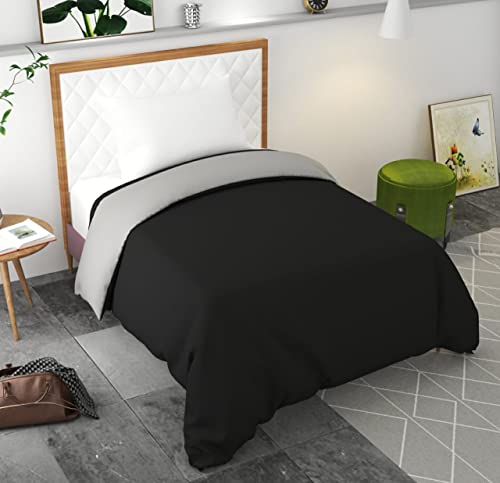 Image of Reversible Plain Glace Cotton Single Bed Quilt Cover /Duvet Cover /Rajai Cover /Blanket Cover with Zipper (60X90 Inches) (Black, Single)