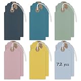 Uniclife 72 Pcs Blank Shipping Tags with Elastic String Attached Colored Cardstock Paper Hang Tags with Reinforced Eyelet Large Marking Price Tag, 6 Pastel Colors (4.7' x 2 3/8')
