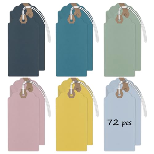 Uniclife 72 Pcs Blank Shipping Tags with Elastic String Attached Colored Cardstock Paper Hang Tags with Reinforced Eyelet Large Marking Price Tag, 6 Pastel Colors (4.7