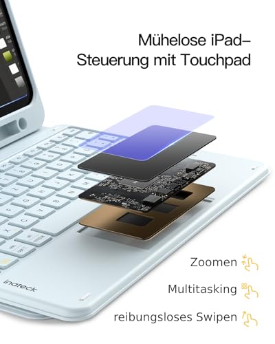 Inateck iPad 10 Generation Hülle mit Tastatur, für iPad 11 Gen. A16 2025 11 Zoll, Air 11 Zoll M3/M2 (2025/2024),Air 5/4, Pro 11 4/3/2/1,mit Touchpad und Stifthalter, Abnehmbar,QWERTZ,Classic N0001 5