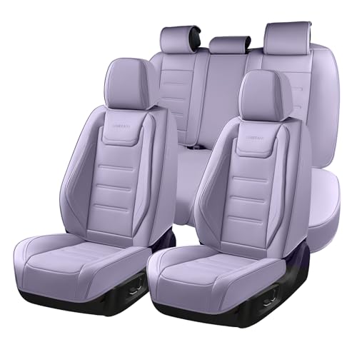 Image of Coverado Car Seat Covers Full Set, Seat Covers for Cars, Car Seat Protector Waterproof, Leather Cushion, Universal Car Interior Covers Seat Protectors for Most Cars Purple