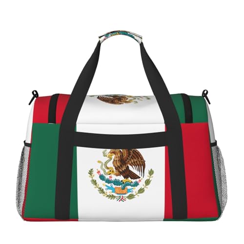 Flag of Mexico print Travel Duffle Bag Gym Bag for Women,Puffer Tote Bag,Weekender Overnight Bag Organizer2