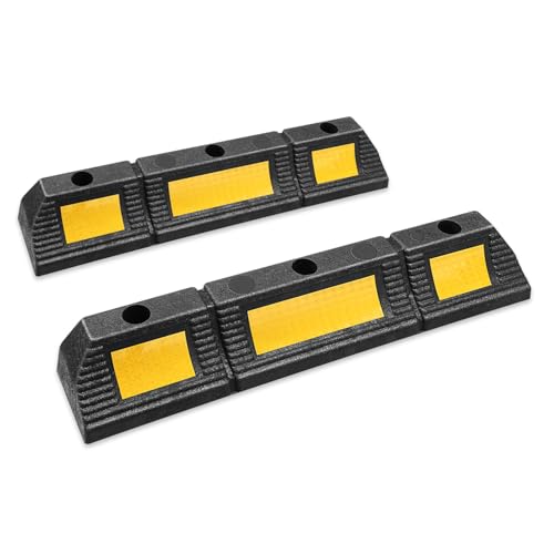 DNA Motoring 2 Pack 22.8 Parking Stopper for Garage Heavy Duty Garage Parking Aid Parking Gadgets Protects Car and Garage Walls w/Reflective Yellow Tape Curb 22.8 L x 4.33 W x 3.34 H