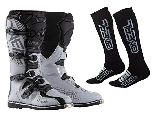 O'NEAL Element Boots with Pro MX Socks Combo (Gray, 11)