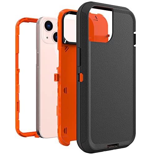 Image of Case for iPhone 13 mini, Heavy-Duty Tough Rugged Shockproof Drop Protective Cover Phone Cases, Black+Orange