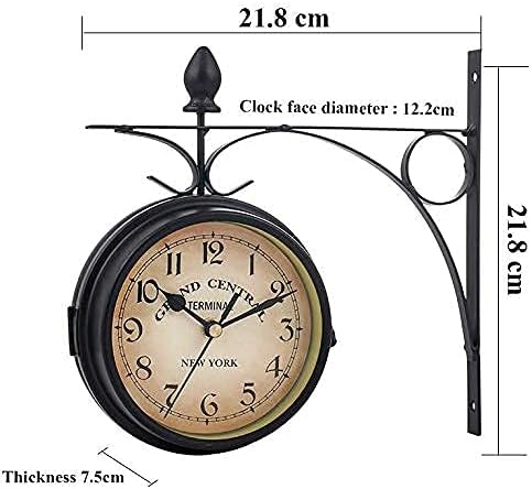 Outdoor Garden Wall Clock, 9 Inch Double Sided Wrought Iron Garden Clock Waterproof Outdoor Clock Indoor Outdoor Decoration Outside Clock Station Quartz Wall Clock with Outside Bra