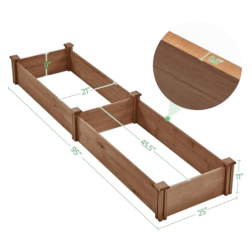Yaheetech 8x2ft Wooden Horticulture Raised Garden Bed Divisible Elevated Planting Planter Box for Flowers/Vegetables in Backyard/Patio Outdoor, Dark Brown, 95 x 25 x 11in