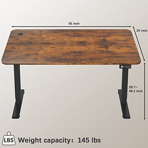 Image of Furmax Electric Height Adjustable Standing Desk Large 55 x 24 Inches Sit Stand up Desk Home Office Computer Desk Memory Preset with T-Shaped Metal Bracke, Brown