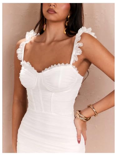 Image of Floerns Women's Lace Trim Sweetheart Neck Ruched Corset Dress Sleeveless Mini Pencil Dresses