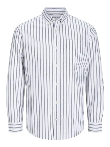 JACK & JONES Uomo Camicia Tinta Unita Taglie Forti Basic Manica Lunga Maglia Business JJEOXFORD, Colore:Bianco-Blu, Taglia:3XL