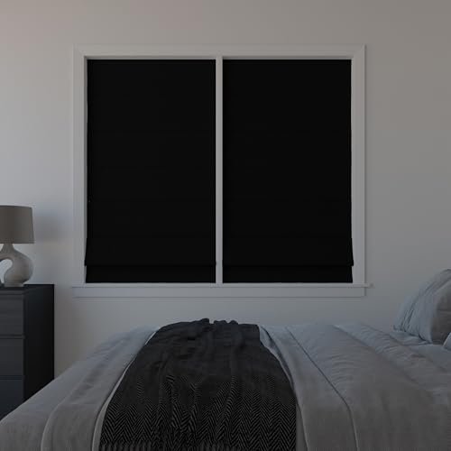 Sun Zero Preble Textured 100% Total Blackout Cordless Roman Shade, Black, 31" W x 64" H by Sun Zero - Used condition - Image 2