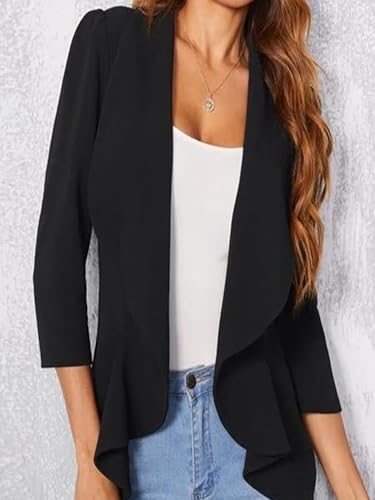 Image of Formal Sleek Black Open Front Solid Women's Blazer