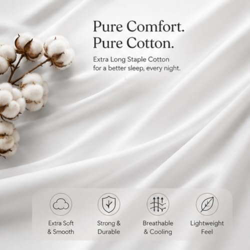 Image of Egyptian Cotton Feel King Size Flat Bedsheet with 2 Pillow Covers | 1000 TC Soft & Breathable | White Solid Pattern for Bedrooms and Hotels Use (Size: 102 x 108 Inch)