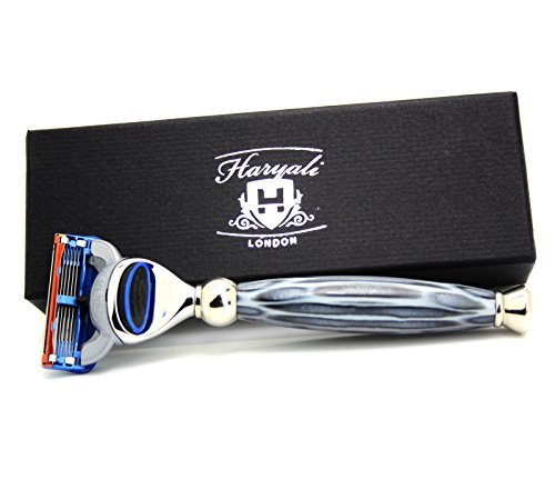 Haryali London 5 Edge Shaving Razor with Black Animal Print Handle Beard and Mustache Safety Razor for Mens Perfect Shave