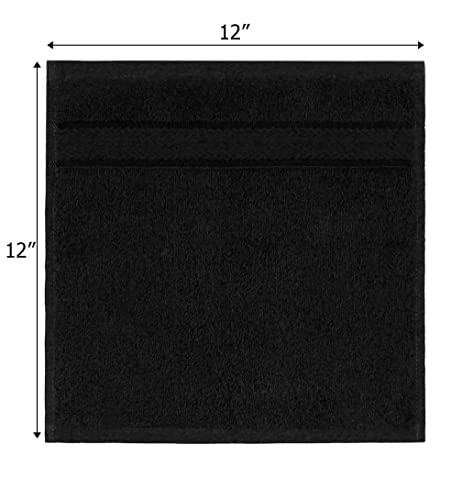 Cotton Craft Ultra Soft 12 Pack Wash & Face Cloths 12X12 - Highly Absorbent Bathroom Shower Kitchen Utility Towels - Use Everyday - Easy Care Machine Wash - Premium Ringspun Cotton 580 Gsm - Black #TOP1