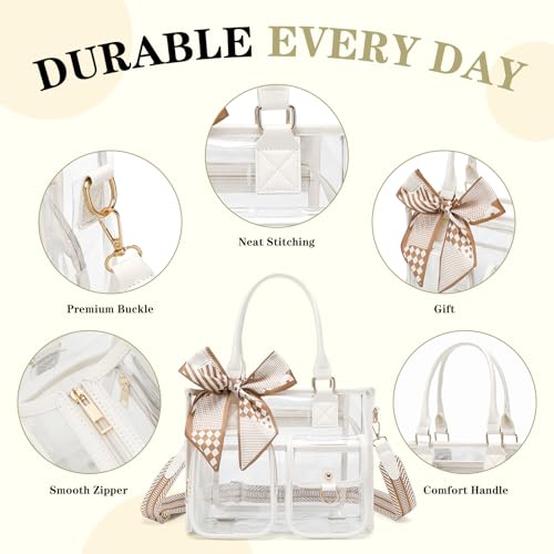 Image of Clear Tote Bag 12x12x6 Thick PVC clear bags for Stadium Events Transparent Bag for Sports Events,Concert,Work & Beach