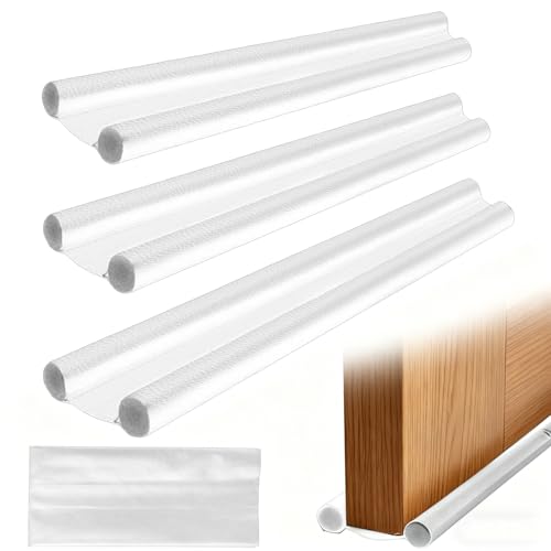 3 pcs Boudin de Porte Isolant Froid, 96cm Bas de Porte Isolant, Joint Boudin Portes, Joint d'étanchéité Double Couche pour Portes d'entrée Coupe-Vent(Blanc)