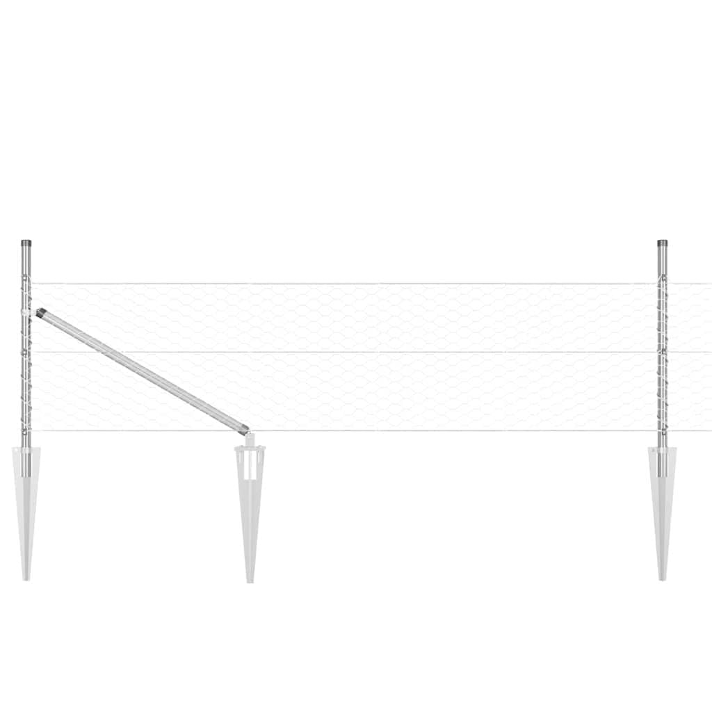 Silver Steel Fence Post 100 x 0.8 m 36 mm Mesh Garden Boundary Support Kit Weather Resistant Corrosion Proof Outdoor Security Enclosure 52 Spikes