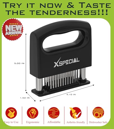 Image of XSpecial Mini-Deluxe Meat Tenderizer 48 Blade Stainless Steel - Kitchen Cooking Gadgets Tools with Ultra Sharp Needle That Makes Steak & Chicken Tender - No More Hammer, Meat Pounder Or Mallet