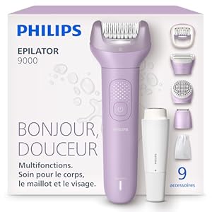 Philips Épilateur série 9000 – épilateur électrique sans fil, sur peau sèche ou humide, épilation corps, visage et maillot, avec ProGuide, 9 accessoires, autonomie 60 min, modèle BRE729/00