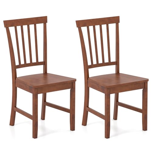 Image of COSTWAY Dining Chairs Set of 2, Armless Wooden Chairs with High Back, Thickened Rubber Wood Legs, Farmhouse Kitchen Chair for Dining Room, Kitchen, Restaurant, Walnut