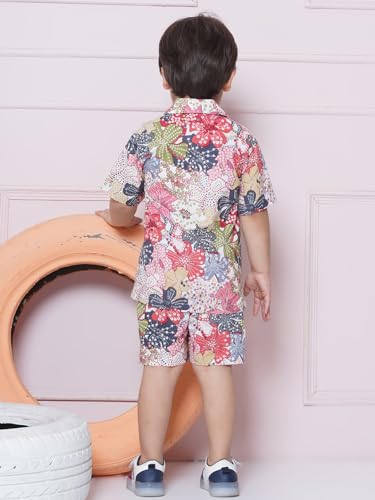 Image of AJ DEZINES Kids Cotton Shirt Shorts Half Sleeves Floral Printed CO-ORDS Set for Boys