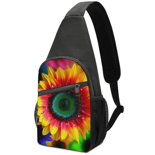 Mochila pequeña Rainbow Sunflower blanca tipo sling miniatura 1