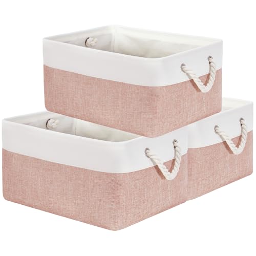 Mangata Aufbewahrungsboxen aus weichem Stoff, verschiedene Größen, rechteckige Behälterkörbe für Regal, Kleiderschrank, Spielzeug und Kleidung, 41 x 31 x 20 cm, Rosa und Weiß (Groß, 3 Stück)