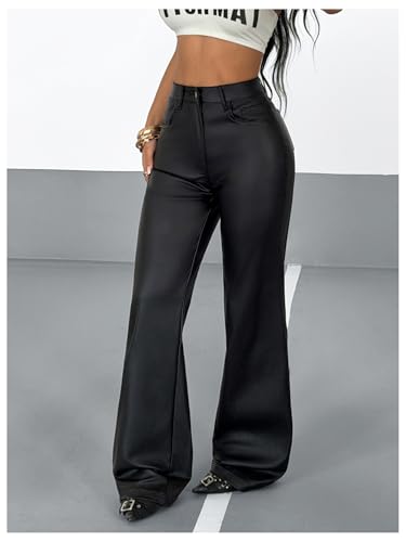 WDIRARA Women's Punk PU Leather Trousers