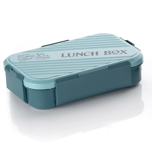 Image of Insulated Stainless Steel Lunch Box with Textured Lid | 3 Compartments | 525ml | BPA Free | Leakproof | Microwave Safe Without Lid | Bento Tiffin Box for Office School Travel (Light Teal, 2)