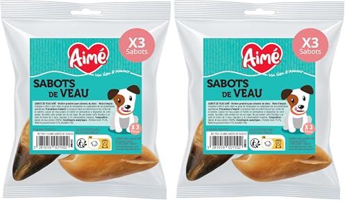 Aimé - Sabot de Veau pour Chien - Friandise pour Chien Saine - Favorise la Mastication de Longue Durée - A Donner Entre Les Repas - Réduit l'Anxiété et Le Stress - Bonne Santé Dentaire - x3 (Lot de 2)