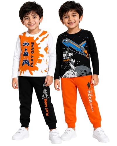 Image of Kuchipoo Boys Full Sleeves T-Shirt and Pajamas Set-Pack 0f 2