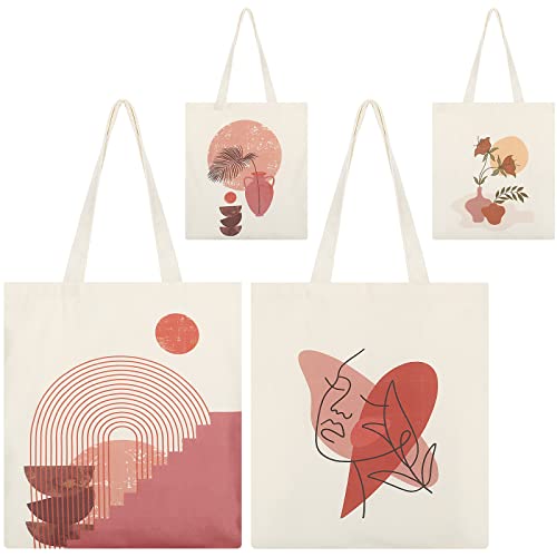 2pcs Boho Cotton Canvas Bags Aesthetic Tote Bag Reusable Tote Bag Minimalist Canvas Grocery Bag Book Shopping Bags with Handle Boho Canvas Shoulder Bag for Girls for School