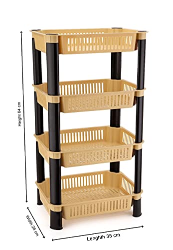 Image of AEXONIZ TOYS 4 Layer Storage Rack Stand Vegetable Trolley Rack Plastic Space-Saving Solution Kitchen Basket Organizer for Household,Office, Bedroom, Kitchen, Living Room(4 Layer, Ivory)