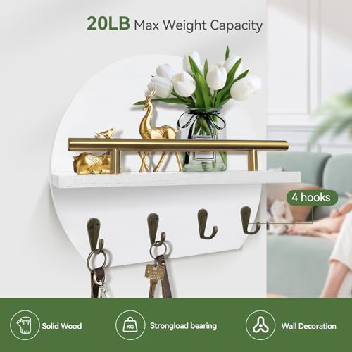 Key Holder Wall Mount Mail Organizer with Shelf & 4 Hooks, Semicircle Decorative Key Rack, Rustic Key Hanger for Entryway, Apartment Essentials, Home Decor Aesthetic - Image 6