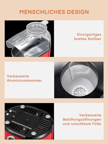 Popcornmaschine 1400W, 120g/4L Große Kapazität, Heißluft Popcorn Maker für Zuhause, Gesund& Ölfrei,Fettfrei, 2 Minuten Schnell, Filmaben, Weihnachten, Kindergeburtstag