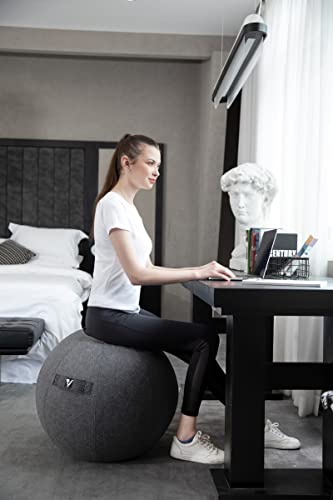 Image of Sitting Ball Chair for Office and Home, Pilates Exercise Yoga Ball with Cover for Balance, Stability and Fitness, Ergonomic Posture Exercise Ball Seat with Handle and Pump