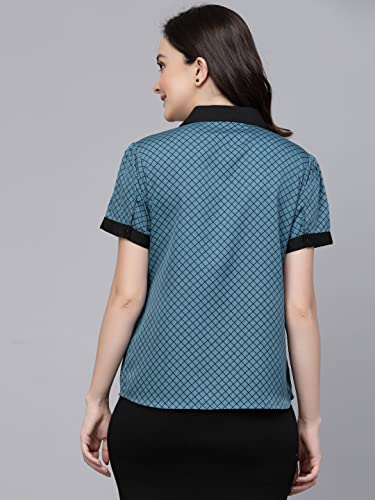 Image of Style Quotient Women Teal and Black Printed Smart Casual Shirt