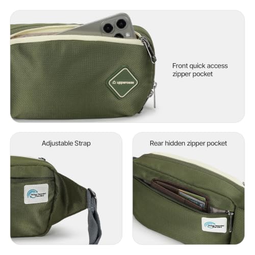 Image of uppercase Cubo Waist Bag for Men & Women- Crossbody Sling Bag for Biking Travel, Outdoor Sports, Camping, Hiking, Cycling | Waist Pouch with Adjustable Strap, Compartment and Zipper Pockets (Green)
