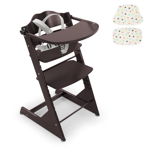 Image of Curipeer Convertible Wooden High Chair for Babies and Toddlers - Baby Feeding Chair& Toddler Dining Chair with Removable Tray, Cushion and Harness, Espresso