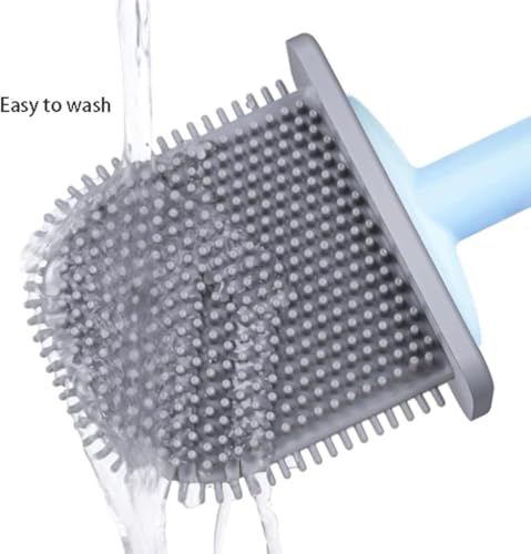 Image of PAXCOO Flexible Silicone Toilet Cleaning Brush with Long Non-Slip Plastic Handle and Quick-Drying Holder kit, Bathroom Brush, Toilet Bowl Brush, Clean Toilet Corner Easily, Wall Mounting (Multicolor)